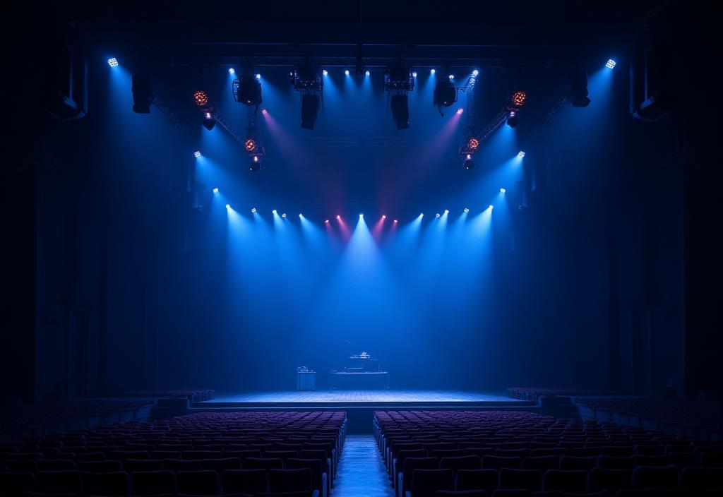 Large-scale audio system installed in a concert venue or auditorium.